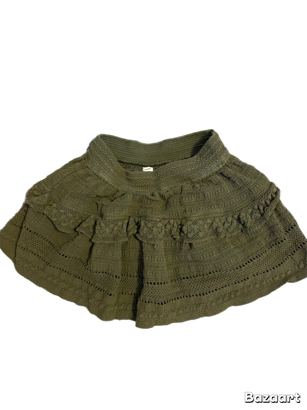Aerie Olive Green Knit Tiered Ruffle Mini Skirt